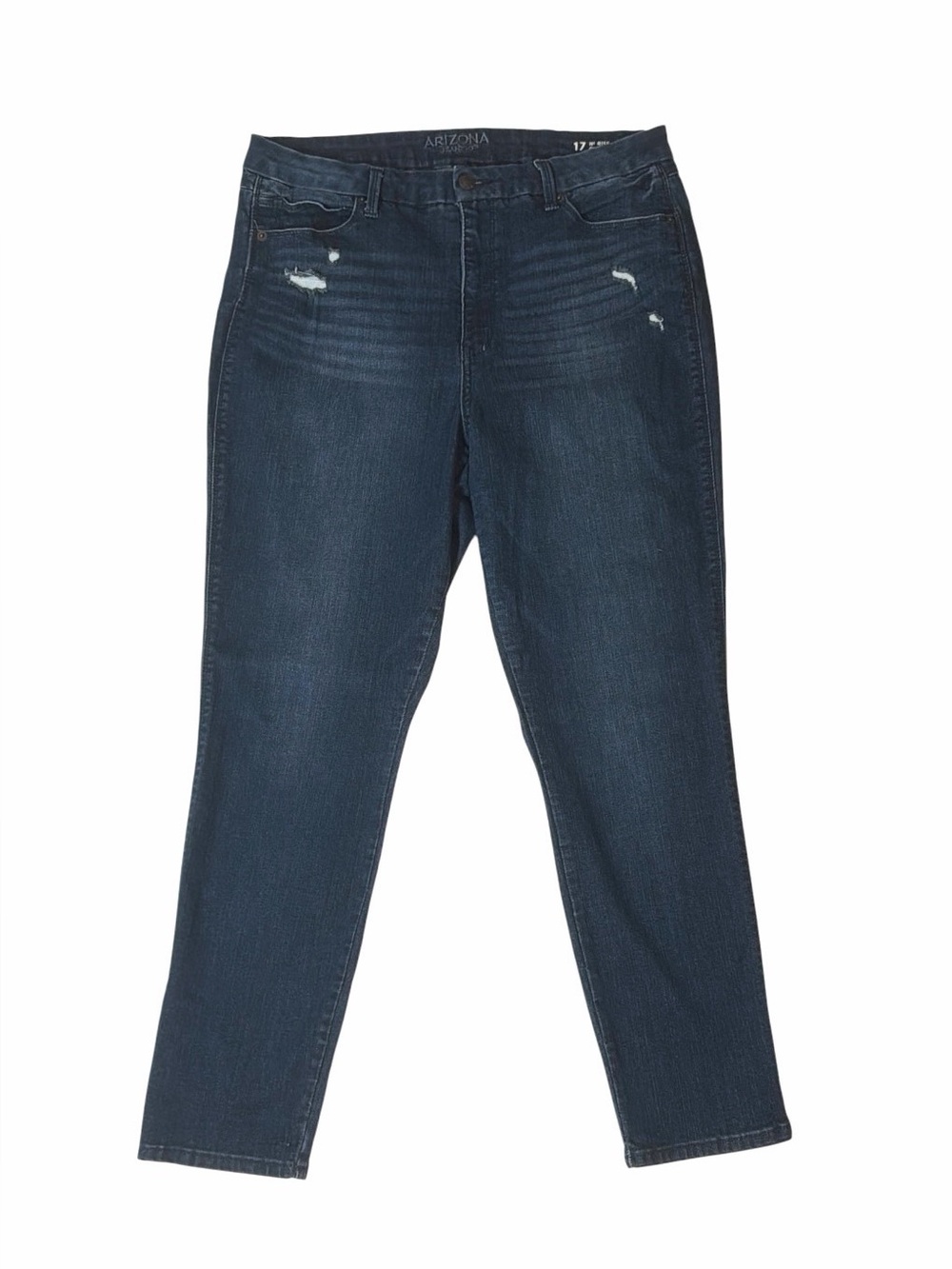 Arizona Jean Co Hi Rise Curvy Skinny Jeans Women’s 17 Dark Wash Distressed